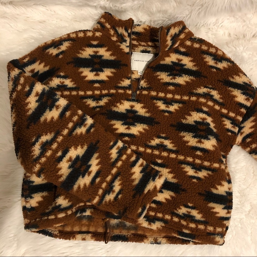 American Eagle Tribal Fleece Quarter Zip Jacket